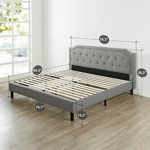 King size Grey Upholstered Platform Bed with Classic Button Tufted Headboard Image 2