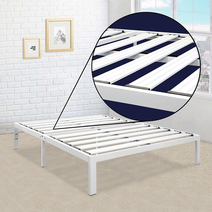 King Size Heavy Duty Metal Platform Bed Frame in White Image 1