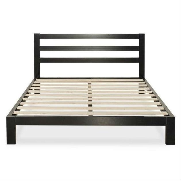 King size Heavy Duty Metal Platform Bed Frame with Headboard and Wood Slats Image 2