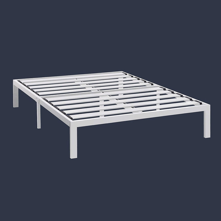 King Size Heavy Duty Metal Platform Bed Frame in White Image 2