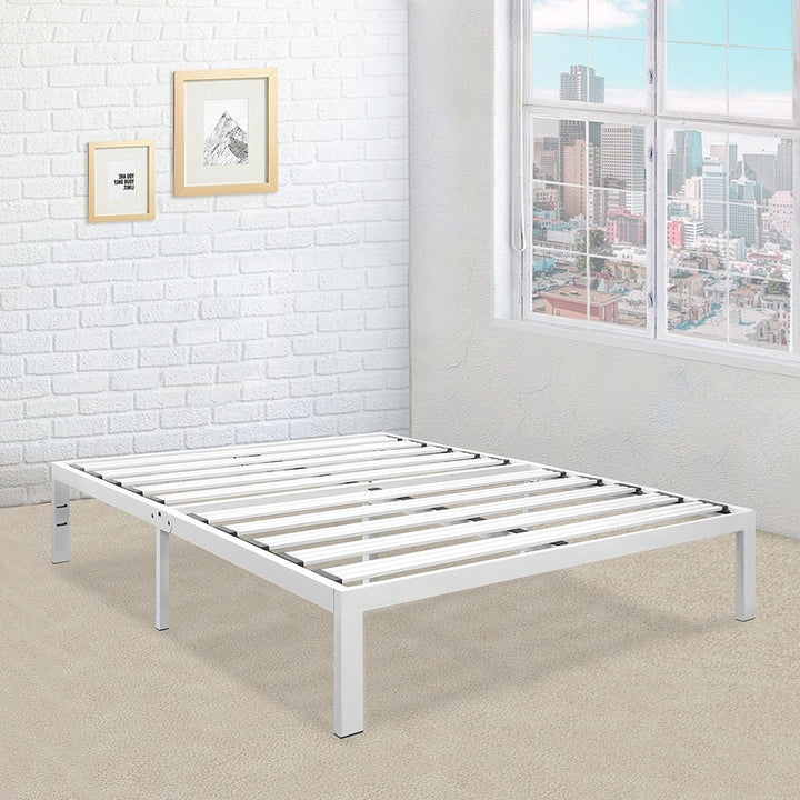 King Size Heavy Duty Metal Platform Bed Frame in White Image 3