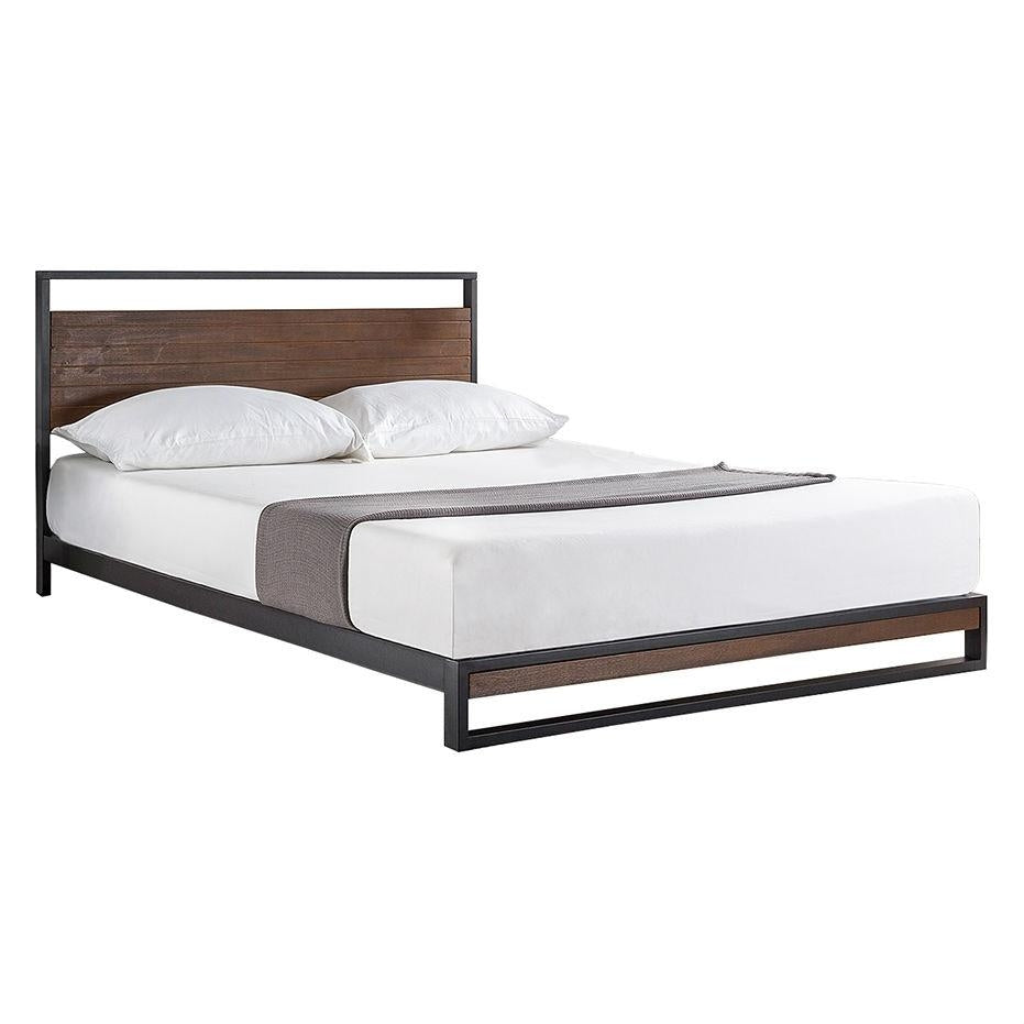 King size Metal Wood Platform Bed Frame with Headboard Image 1