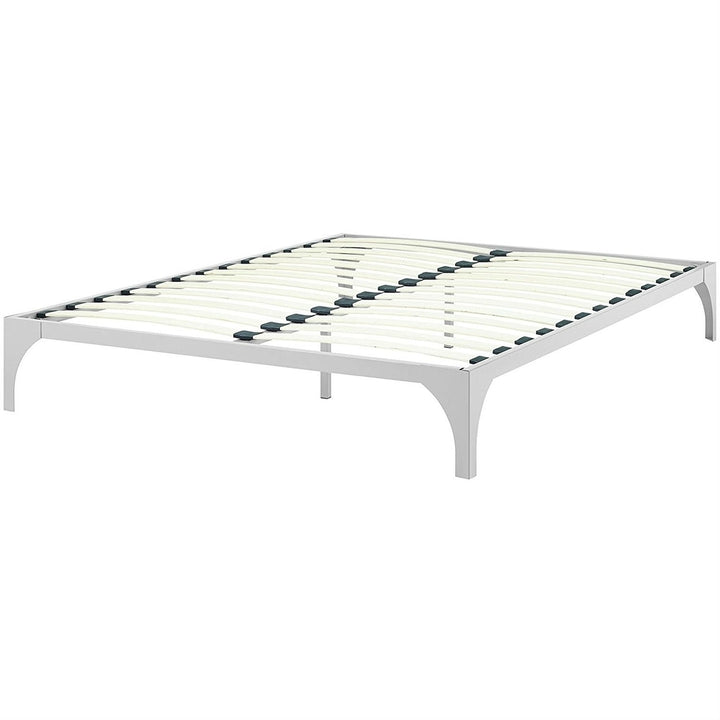 King size Modern Metal Platform Bed Frame in Silver Finish with Wood Slats Image 1