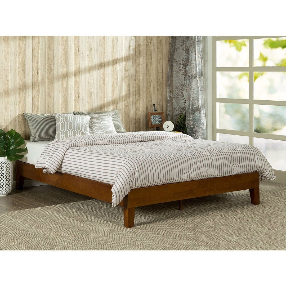 King size Modern Low Profile Solid Wood Platform Bed Frame in Cherry Finish Image 2