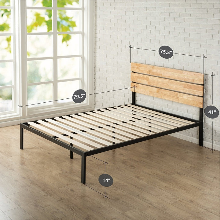 King size Modern Metal Platform Bed Frame with Wood Headboard and Slats Image 3