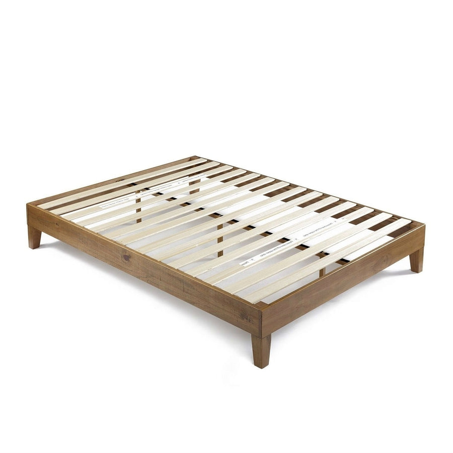 King size Modern Platform Bed Frame in Rustic Pine Finish Image 1