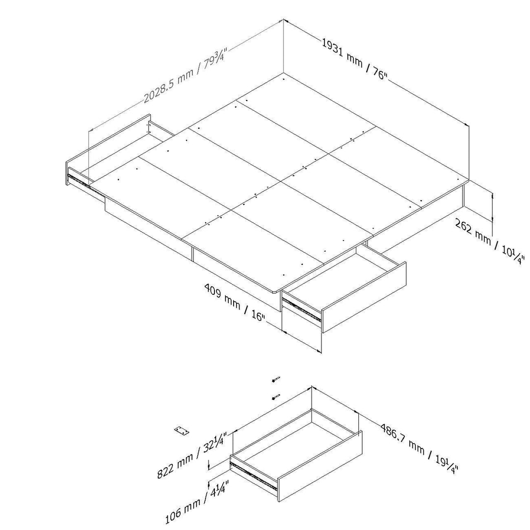 King size Modern Platform Bed with Storage Drawers in White Finish Image 3