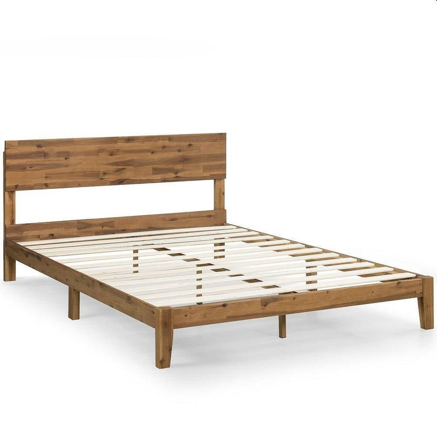 King size Modern Wood Platform Bed Frame with Headboard in Medium Brown Image 1