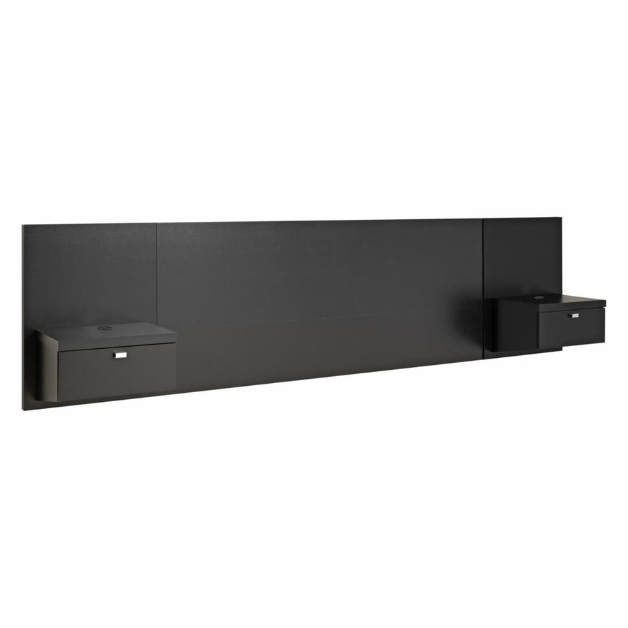 King size Modern Wall Mounted Floating Headboard with Nightstands in Black Image 1