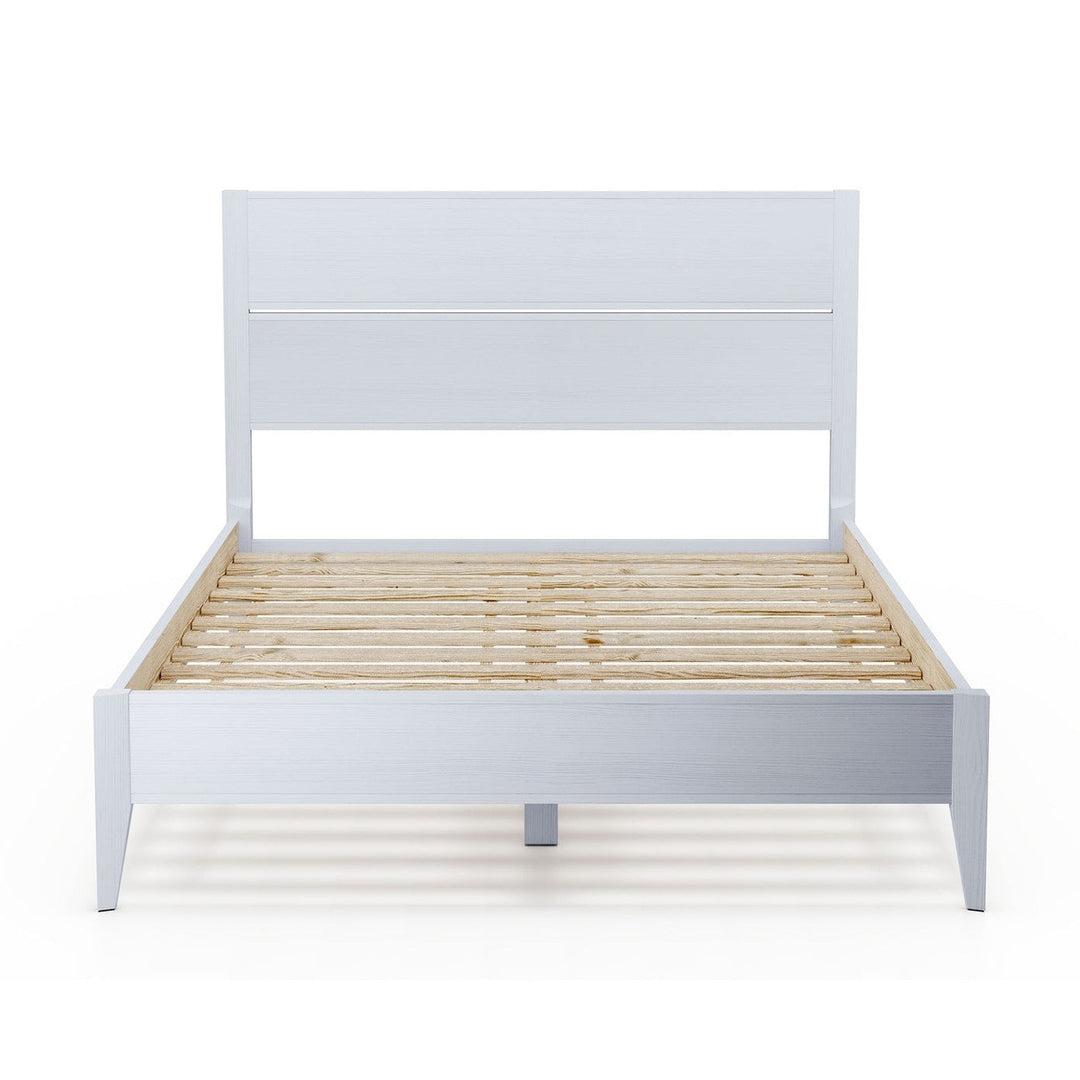 King Size Rustic White Mid Century Slatted Platform Bed Image 1