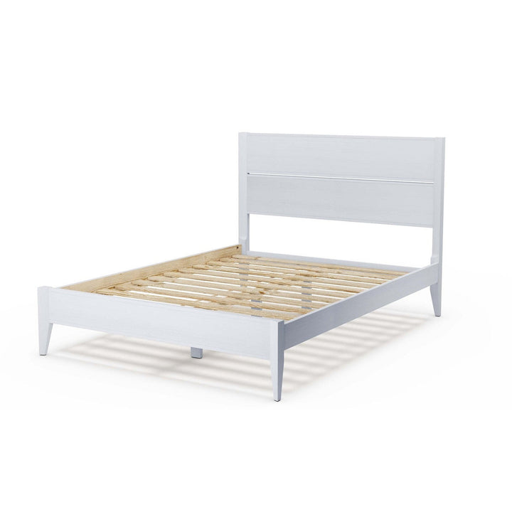 King Size Rustic White Mid Century Slatted Platform Bed Image 2