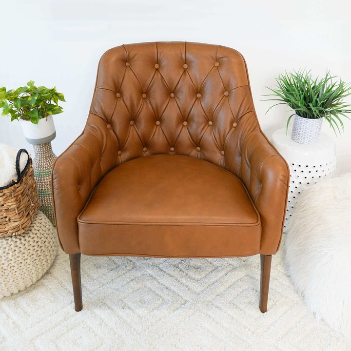 Joshua Tufted Tan Leather Lounge Chair Image 3