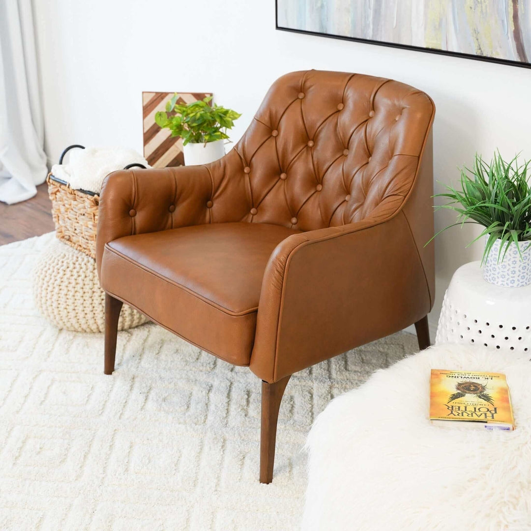 Joshua Tufted Tan Leather Lounge Chair Image 4