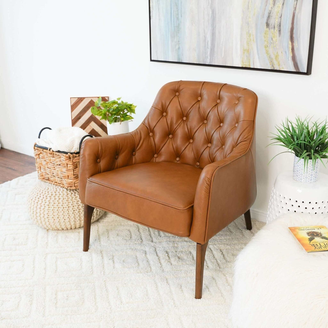 Joshua Tufted Tan Leather Lounge Chair Image 5