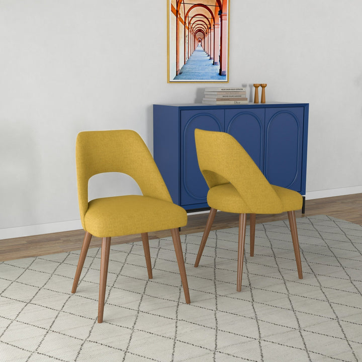 Juliana Mid Century Modern Yellow Fabric Dining Chair (Set Of 2) Image 3