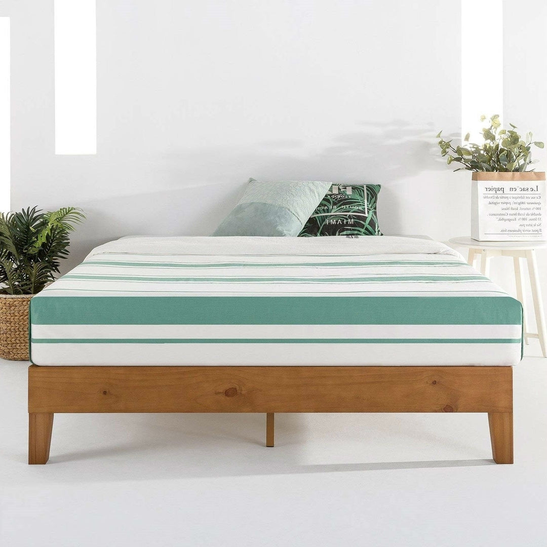 King Modern Classic Solid Wood Slat Platform Bed Frame in Natural Finish Image 1