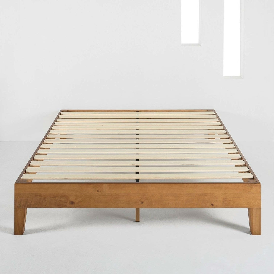 King Modern Classic Solid Wood Slat Platform Bed Frame in Natural Finish Image 2