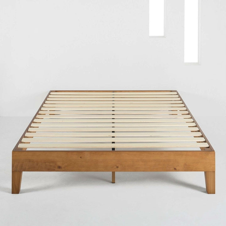 King Modern Classic Solid Wood Slat Platform Bed Frame in Natural Finish Image 2