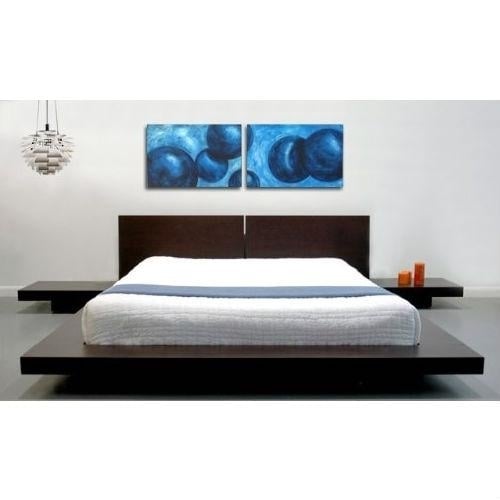 King Modern Japanese Style Platform Bed with Headboard and 2 Nightstands in Espresso Image 1