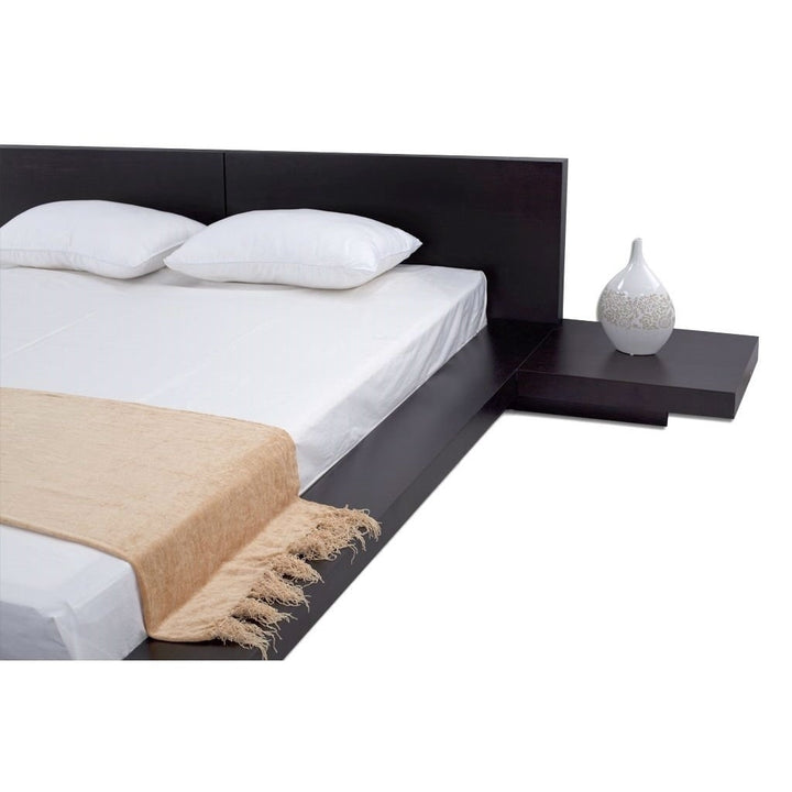 King Modern Japanese Style Platform Bed with Headboard and 2 Nightstands in Espresso Image 3