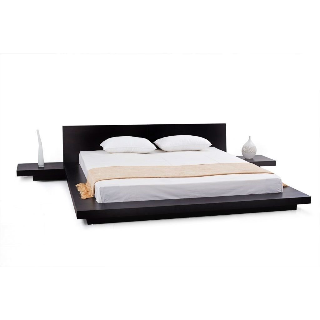 King Modern Japanese Style Platform Bed with Headboard and 2 Nightstands in Espresso Image 4