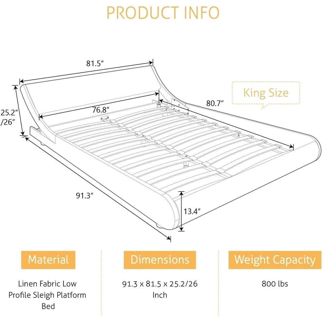 King Modern White Faux Leather Upholstered Platform Bed Frame with Headboard Image 4