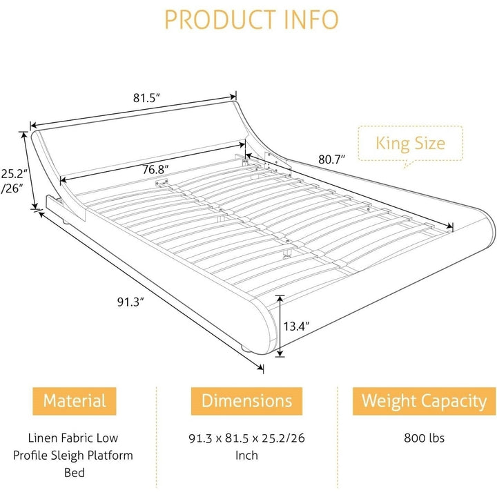 King Modern White Faux Leather Upholstered Platform Bed Frame with Headboard Image 4