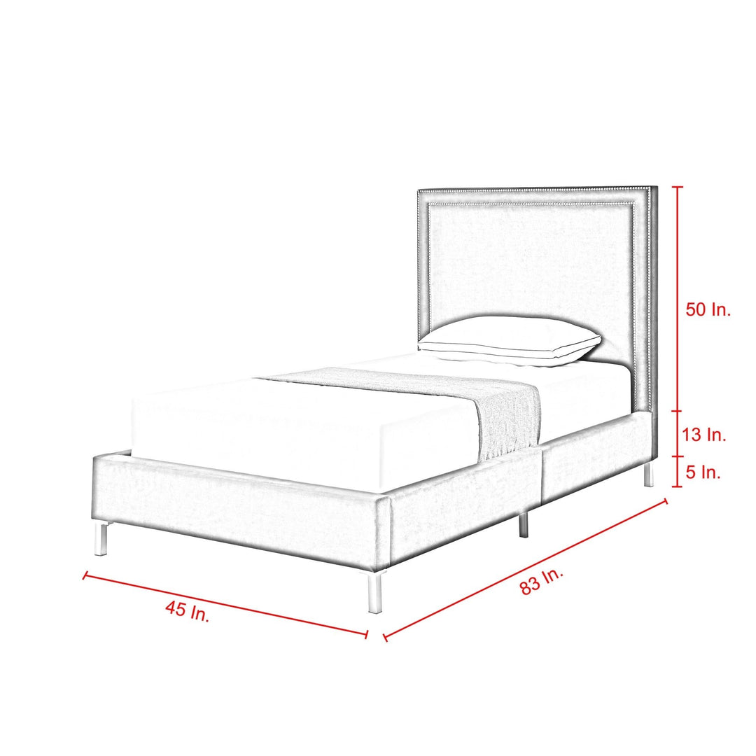 Gray Solid Wood Full Upholstered Velvet Bed with Nailhead Trim Image 4