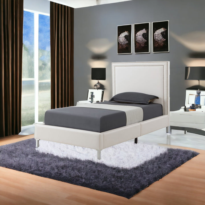 Gray Solid Wood Full Upholstered Velvet Bed with Nailhead Trim Image 10