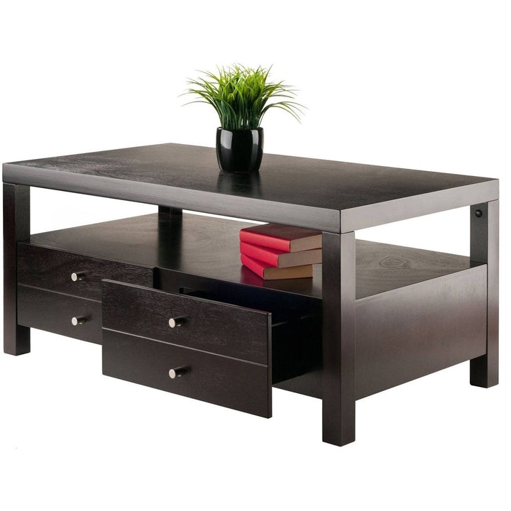 Modern Espresso 2 Drawer Coffee Table Image 3