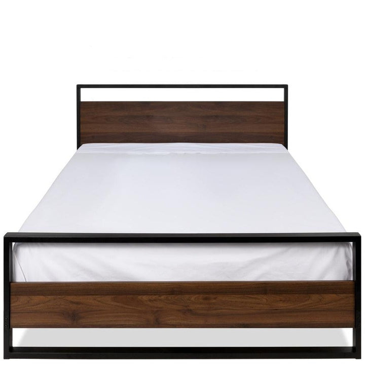 Modern FarmHome Queen Low Profile Metal Wood Platform Bed Image 1