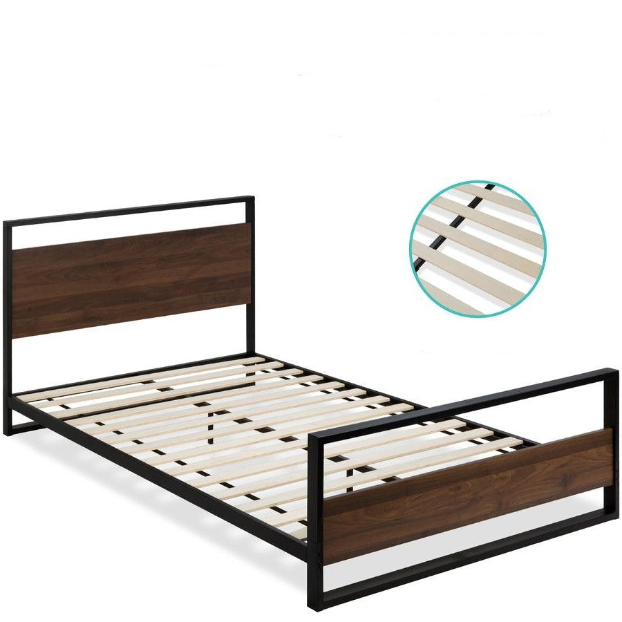 Modern FarmHome Queen Low Profile Metal Wood Platform Bed Image 2