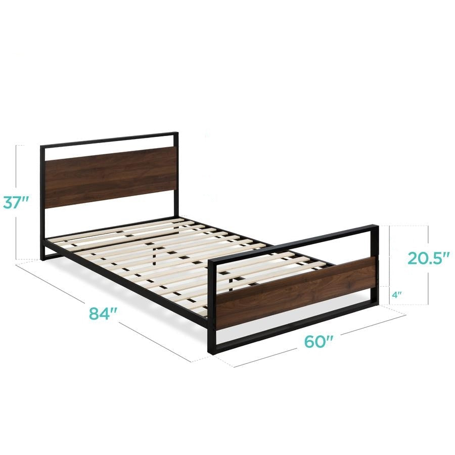 Modern FarmHome Queen Low Profile Metal Wood Platform Bed Image 3