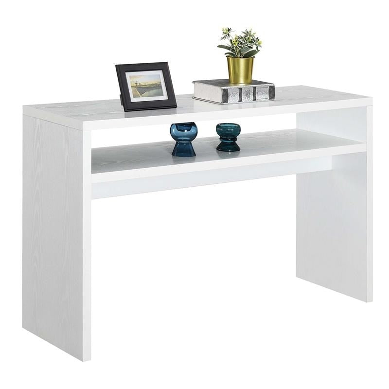 Modern FarmHome White Sofa Table Console Table with Bottom Shelf Image 1