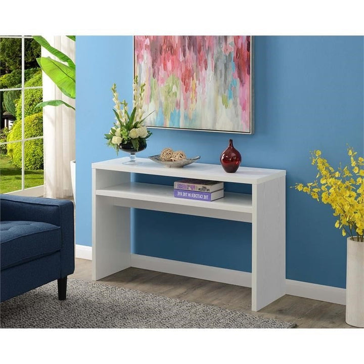 Modern FarmHome White Sofa Table Console Table with Bottom Shelf Image 3