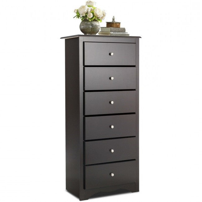 Modern Espresso 6 Drawer Tall Wood Dresser Chest Image 1