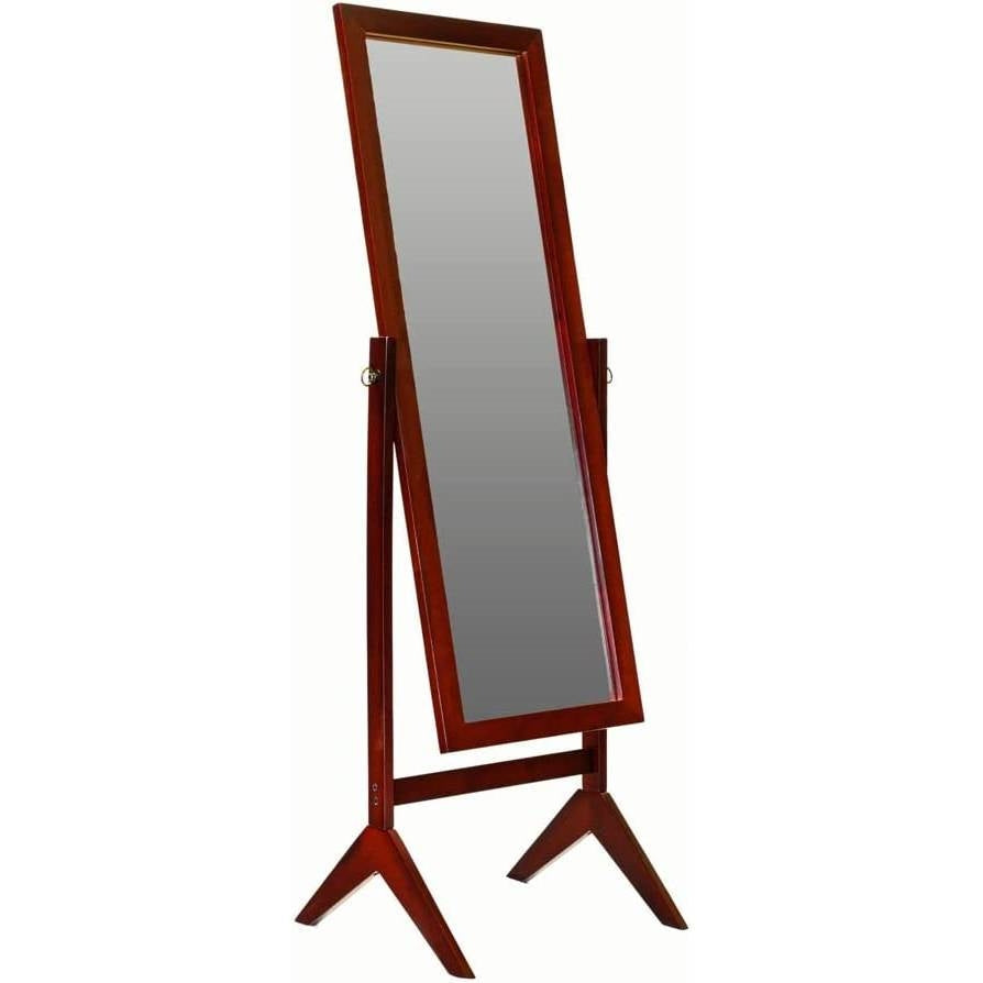 Modern Full Length Freestanding Bedroom Floor Cheval Mirror in Cherry Image 1