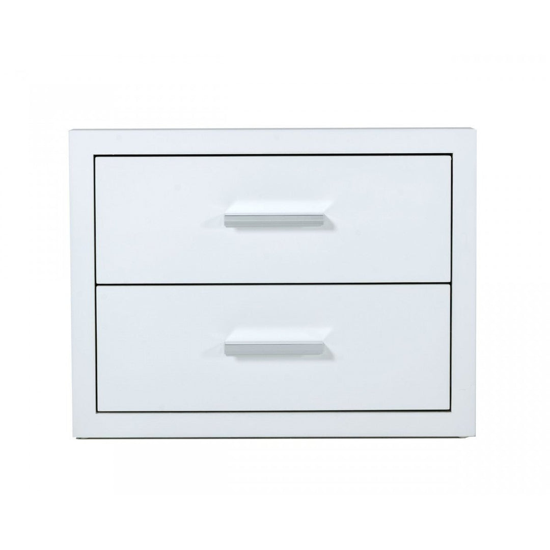 Modern Glossy White Box Nightstand with Two Drawers Image 1