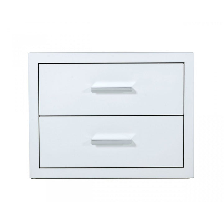 Modern Glossy White Box Nightstand with Two Drawers Image 1