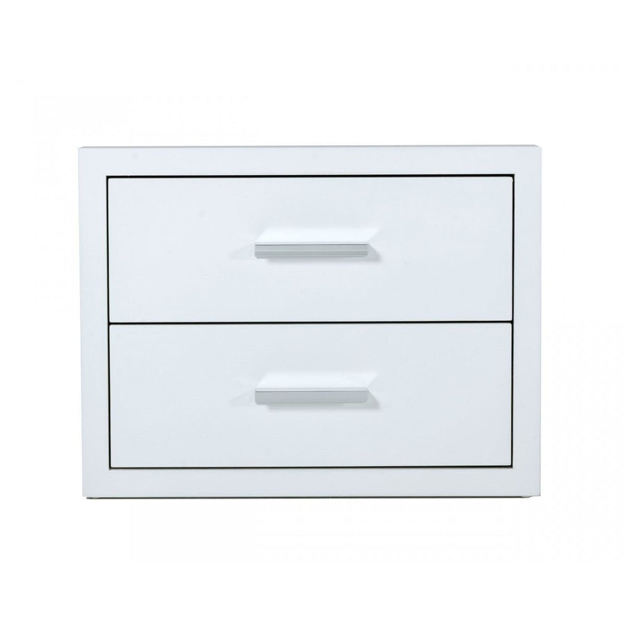 Modern Glossy White Box Nightstand with Two Drawers Image 1