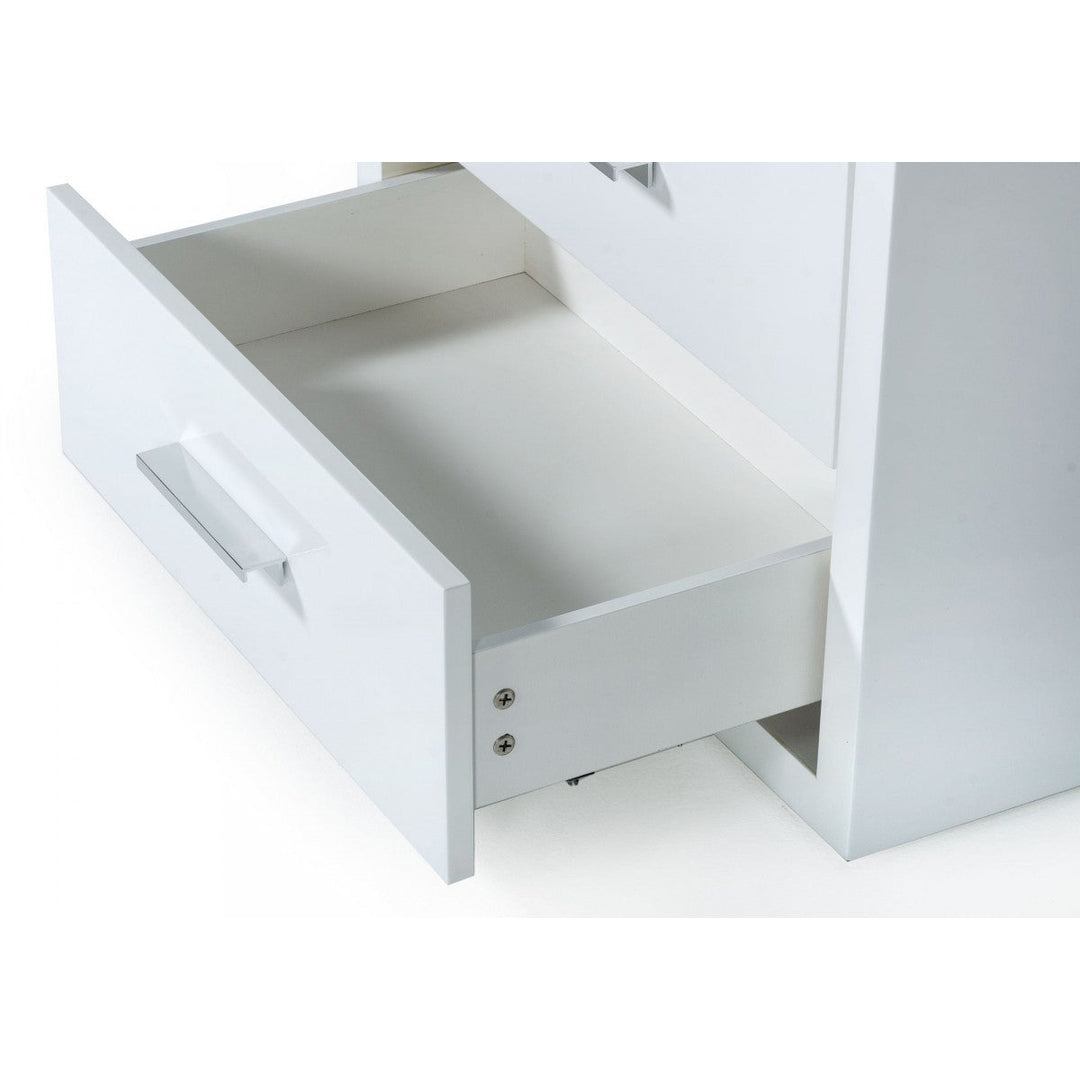 Modern Glossy White Box Nightstand with Two Drawers Image 3