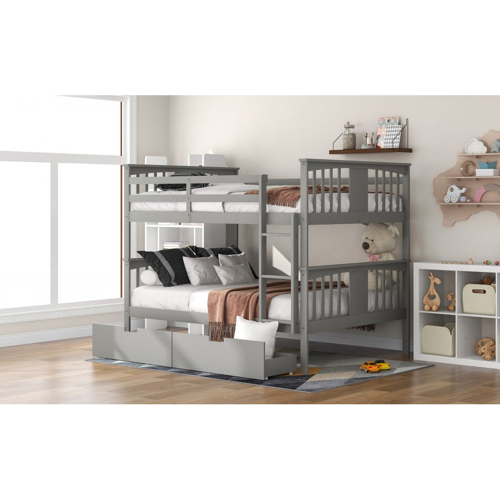 Modern Gray Full Over Full Bunk Bed with Two Drawers Image 3