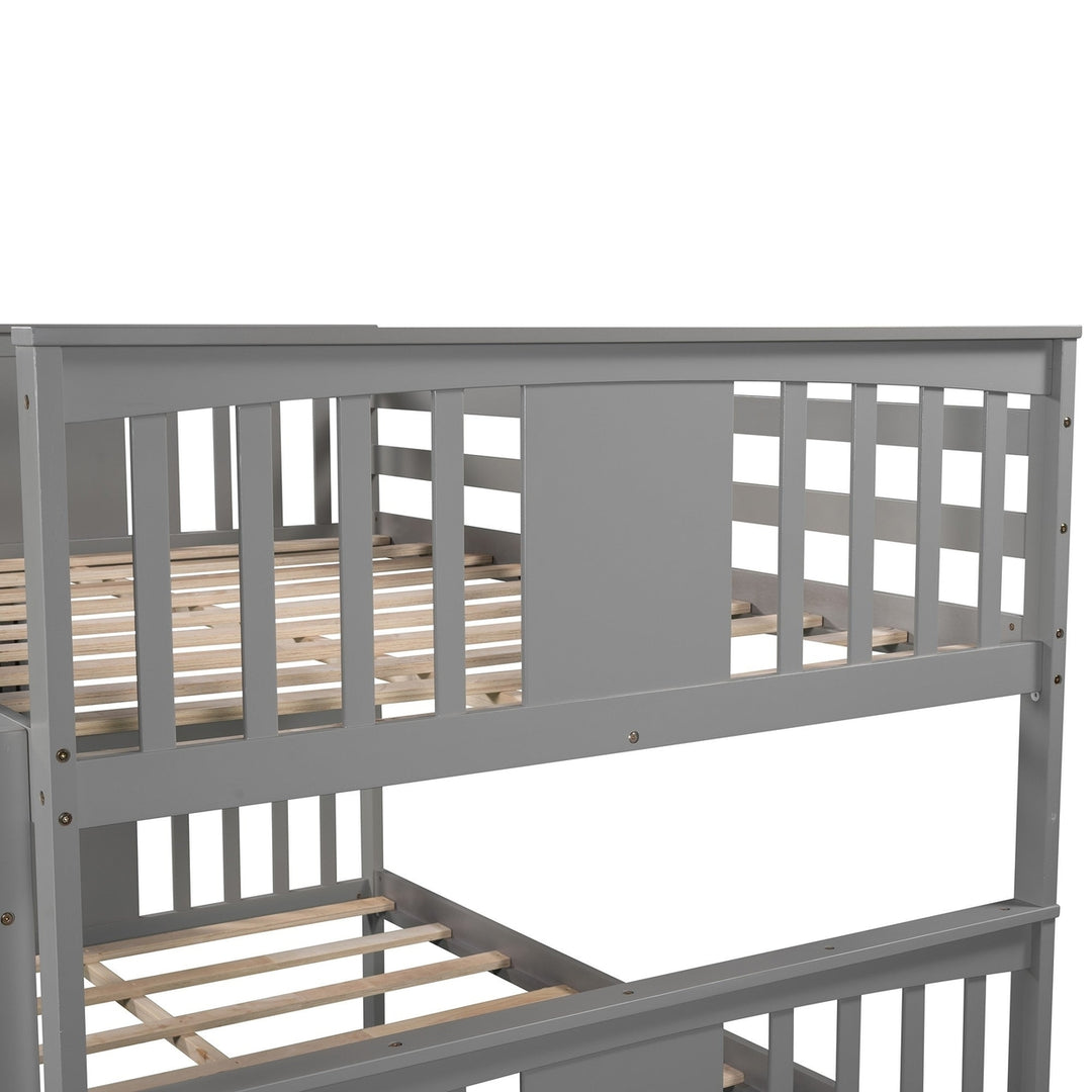 Modern Gray Full Over Full Bunk Bed with Two Drawers Image 4