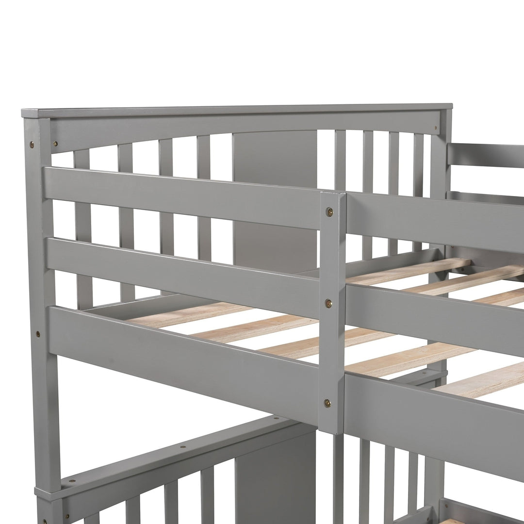 Modern Gray Full Over Full Bunk Bed with Two Drawers Image 6