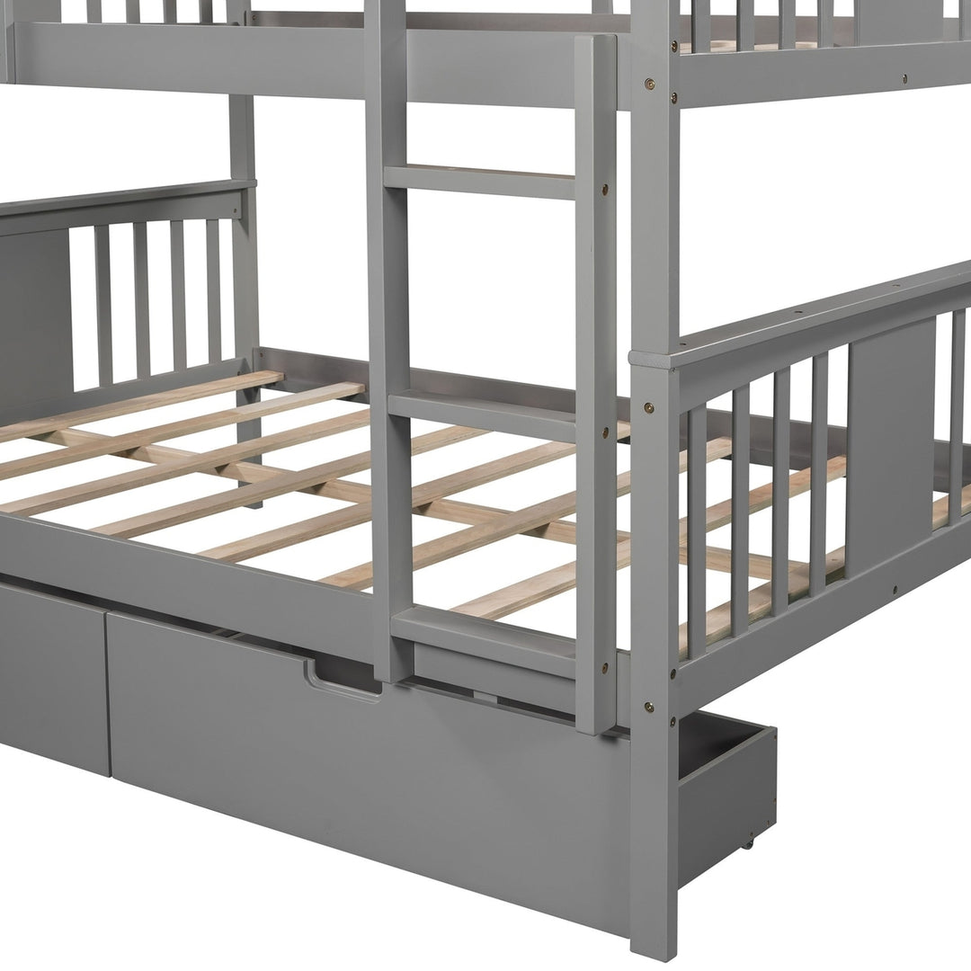 Modern Gray Full Over Full Bunk Bed with Two Drawers Image 7