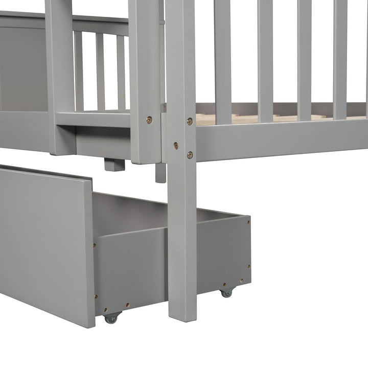 Modern Gray Full Over Full Bunk Bed with Two Drawers Image 8