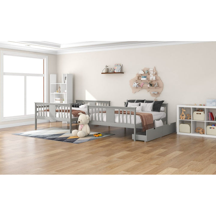 Modern Gray Full Over Full Bunk Bed with Two Drawers Image 9