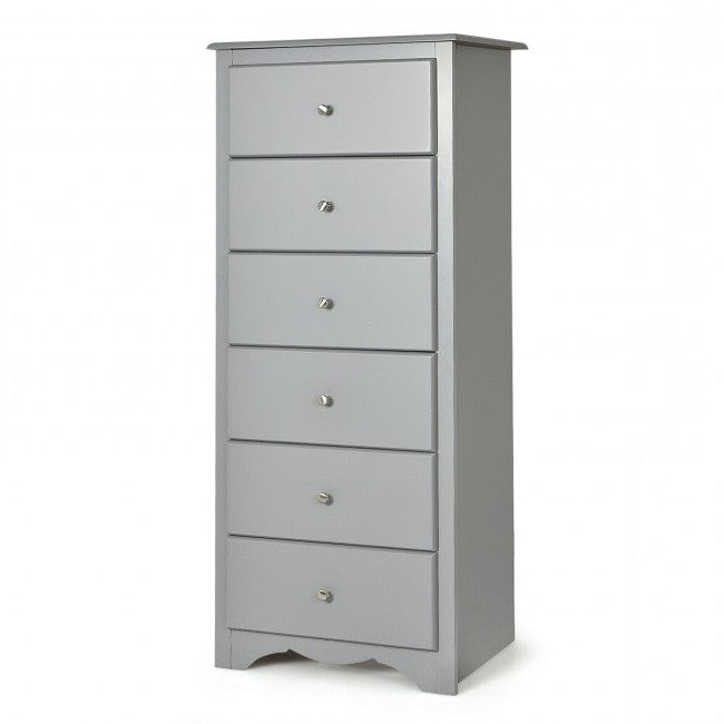 Modern Grey 6 Drawer Tall Wood Dresser Chest Image 1