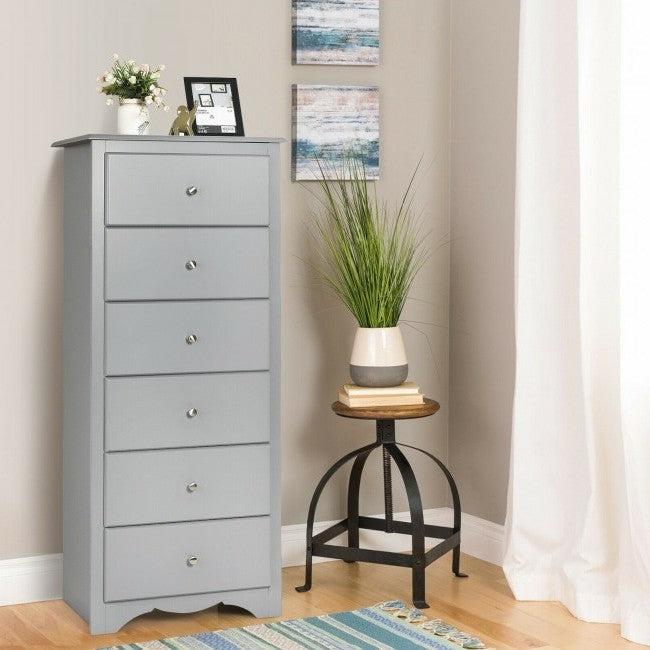 Modern Grey 6 Drawer Tall Wood Dresser Chest Image 2