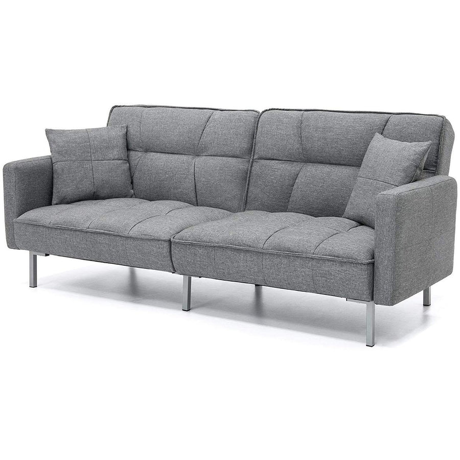 Modern Grey Linen Split-Back Futon Sofa Bed Couch Image 1